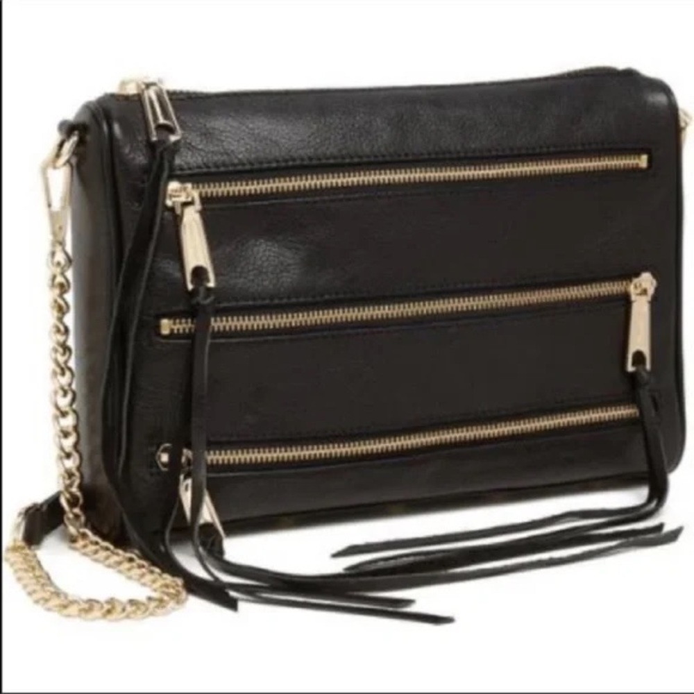 Elegant Black and Gold Rebecca Minkoff Crossbody Bag with Chain Strap